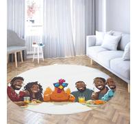 UERWOWELL Fun Modern 150cm - Tappeti rotondi amici che si riuniscono cena del Ringraziamento modello di pollo dei cartoni animati tappetino circolare a pelo basso per cucina soggiorno