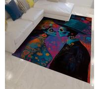 UERWOWELL Giorno dei Morti Stile Area Tappeti 140x220cm Boho Floreale Scheletro Coppia Modello Tappeto Sottile per Soggiorno Divano Camera Da Letto Portatile Pieghevole