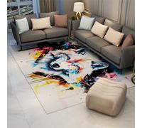 UERWOWELL Graffiti Animali Area Tappeti 120x200cm Stile Acquerello Fauna Selvatica Stampa Lupo Tappeto Sottile per Soggiorno Camera Da Letto Ufficio Pieghevole Lavabile