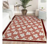UERWOWELL Grande 60x120cm Tappeti da soggiorno con bordo rosso Fiori di campo colorati Tappeto a pelo corto Leggero Stile Boho Pavimento Decor Lavabile