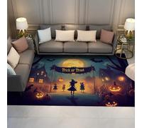 UERWOWELL Halloween Decor Area Tappeto 100x150cm Tema Dolcetto o scherzetto Luna piena Pipistrelli zucca Modello Zerbino Tappeti a pelo corto per la stanza dei giochi della scuola materna