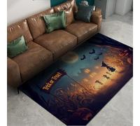 UERWOWELL Halloween Decor Area Tappeto 100x150cm Tema Dolcetto o scherzetto Pipistrelli Luna piena Modello Zerbino Tappeti sottili per la stanza dei giochi della scuola materna Fattoria