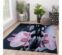 UERWOWELL Orchidea viola 180x270cm Tappeti per aree riflessi di fiori e pietra tappeto caldo a pelo basso per divano da lettura angolo spa pavimento del pavimento