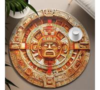 UERWOWELL Piccoli tappeti rotondi 120cm Antichi totem tribali Stampa Tappeto a pelo corto per soggiorno Ingresso in cucina Tappetino lavabile Portatile pieghevole