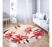 UERWOWELL Red Spider Lily 200cm Tappeto rotondo Romantico orientale floreale Estetica Tappetini a pelo corto per soggiorno Sala conferenze Camera da letto