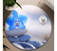 UERWOWELL Relax 100cm Tappeti rotondi Orchidea blu e pietre impilate stampato Tappeto accogliente a pelo basso lavabile per divano Divo comodino Caminetto Arredamento del pavimento