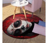 UERWOWELL Rosso e nero 180cm - tappeto rotondo giorno dei morti decor stile gotico mistero donna ritratto modello morbido moquette a pelo basso per spogliatoio