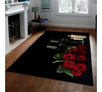 UERWOWELL San Valentino Area Tappeto Romantico Rosa Rossa Candela Vetro Coppa Modello Antiscivolo Tappeti Sottili per la Camera degli Ospiti Corridoio Hotel Ristorante 180x240cm