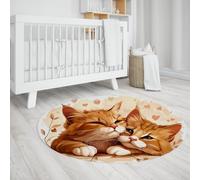 UERWOWELL Simpatico Gatto Tappeto Rotondo Stile Cartone Animato Dolce Gatti Modello Tappetini a pelo corto per gli amanti degli animali domestici Camera da letto Stanza della scuola materna 160cm