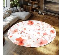 UERWOWELL Spring Peach Blossom 200cm - Tappeti rotondi rosa e rosso botanico motivo floreale tappetino sottile per soggiorno camera da letto dormitorio