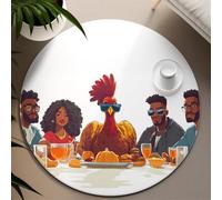 UERWOWELL Stile moderno 100cm - Tappeti rotondi Amici che si riuniscono Cena del Ringraziamento Tacchino Festa Modello Tappetino circolare a pelo basso per soggiorno Cucina