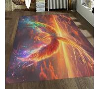 UERWOWELL Sunrise Landscape Area Rug 160x220cm Mysterious Bird Phoenix Pattern Tappeti a pelo corto per soggiorno camera da letto comodino lavabile asciugatura rapida