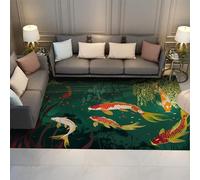 UERWOWELL Tappeti estetici orientali 160x200cm Stile cinese Tappeto sottile colorato con stampa di pesci Koi per soggiorno Camera da letto Patio portatile pieghevole