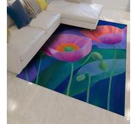 UERWOWELL Tappeti floreali romantici stile pastorale modello di fiori viola e arancioni tappetino sottile per soggiorno camera da letto antiscivolo lavabile 90x150cm
