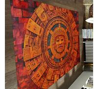 UERWOWELL Tappeti per interni in stile azteco 140x200cm Tappeto a pelo corto con stampa di simboli antichi arancioni vibranti per soggiorno camera da letto ufficio tappetino lavabile