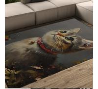 UERWOWELL Tappeti per la camera da letto per gli amanti degli animali Arte realistica Gatto carino con motivo a collare Tappeto sottile antiscivolo per soggiorno Divano Balcone Corridoio 90x150cm