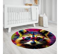 UERWOWELL Tappeti rotondi di procione creativo arte moderna dell'acquerello stampa procione tappeto sottile per la camera dei bambini ingresso camera da letto antiscivolo lavabile 140cm