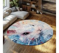 UERWOWELL Tappeti rotondi Dreamy Rabbit Impressionisti Pennellate ad acquerello Stampata antiscivolo Moquette a pelo basso 100cm - Decorazione cucina Bunny carina