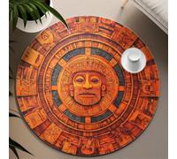 UERWOWELL Tappeti rotondi in stile azteco 200cm Tappeto a pelo corto con stampa di simboli antichi arancioni vivaci per soggiorno camera da letto ufficio tappetino lavabile