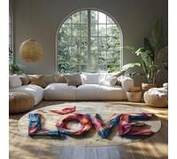 UERWOWELL Tappeti rotondi in stile Boho 200cm Graffiti in stile 3D LETTERE d'amore stampate Zerbino a pelo basso Divano romantico per San Valentino Camera da letto Arredamento