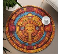 UERWOWELL Tappeti rotondi per interni 180cm Antichi totem tribali Stampa Tappeto sottile per soggiorno Camera da letto Cucina Tappetino lavabile Portatile Pieghevole