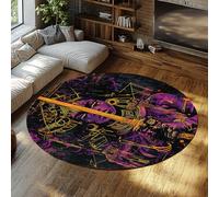UERWOWELL Tappeti rotondi viola e arancioni 240cm Stile gotico Misterioso modello di ritratto di donna Tappeto circolare sottile per l'ingresso in camera da letto in soggiorno