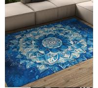 UERWOWELL Tappeti sognante splendido blu caleidoscopio medaglione acquerello floreale lavabile Tappeto pelo corto antiscivolo tappeti welcome soggiorno camera sala pranzo 180x250cm