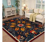 UERWOWELL Tappeti vintage metà secolo lavabili antiscivolo floreali blu navy per sala da pranzo soggiorno camera da letto Tappeto morbido a pelo basso con foglie astratte tappeti 180x270cm