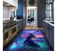 UERWOWELL Tappetino da cucina Starry Sea 150x210cm Donna mistica in abito viola rivolta verso tappeti sul fondo dell'oceano illuminati dalla luna Runner lavabile a pelo basso per corridoio