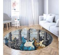 UERWOWELL Tappeto a cerchio sottile in stile hippie Colorful Graffiti Guitar Pattern Tappeti rotondi 120cm per sala da musica aula studio antiscivolo lavabile