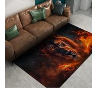 UERWOWELL Tappeto Fantasy Art Area 140x220cm Vibrante Leone Ardente Modello Tappetini Sottili per gli amanti della fauna selvatica Soggiorno Ufficio Studio Lavabile Antiscivolo