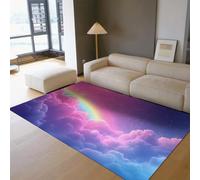 UERWOWELL Tappeto Fantasy Rainbow 180x270cm Tappetinuvole e stelle con nuvole blu rosa e stelle lavatricepelo basso lavaggio della cameretta arredamento all'ingresso della camera da letto