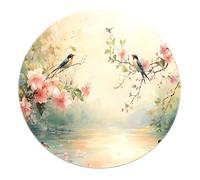UERWOWELL Tappeto lavabile, elegante cucina da sogno, tappeti rotondi, fiori di ciliegio, scena sul lungomare, tappetini per uccelli e anatre, antiscivolo per interni, antiscivolo per ufficio. 120cm