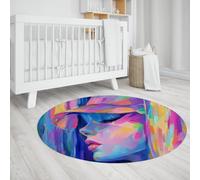 UERWOWELL Tappeto rotondo a pelo basso 90cm - Pattern astratto di ritratti femminili Tappetini da terra Modern Art Toni sfumati antiscivolo per divano da soggiorno