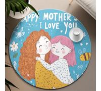 UERWOWELL Tappeto rotondo cartone animato per la Festa della Mamma 180cm Mamma e figlia abbracciate tappeti Tappeti Amore di famiglia Un tappeto sottile per l'arredamento della camera letto letto