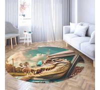 UERWOWELL Tappeto rotondo con animali creativi 140cm Coccodrillo divertente con modello di occhiali da sole Tappeti sottili per soggiorno Camera da letto Studio lavabile antiscivolo