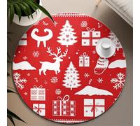 UERWOWELL Tappeto rotondo con decorazioni festive natalizie 150cm Rosso e bianco con stampa fiocco renna Tappetino a pelo corto morbido per divano soggiorno per la scuola materna