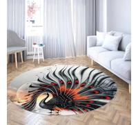 UERWOWELL Tappeto rotondo da soggiorno 150cm Estetica orientale Modello mistico di pavone Tappeti sottili per sala conferenze Camera da letto Lavabile antiscivolo