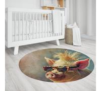 UERWOWELL Tappeto rotondo facile da pulire 120cm Maiale divertente con modello di occhiali da sole Tappeti sottili per soggiorno Camera da letto Comodino Lavabile Antiscivolo