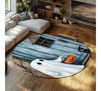 UERWOWELL Tappeto rotondo in stile rustico 200cm Halloween Ghost Black Cat Pumpkin Pattern Tappeto per interni Lavabile Soft Low Pile per soggiorno camera letto