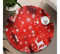 UERWOWELL Tappeto rotondo Natale 180cm Fiocco neve e stampa renna Tappetino pavimento a pelo corto Decorazioni festive rosse lavabili per divano soggiorno per la scuola materna