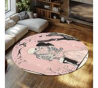 UERWOWELL Tappeto rotondo per San Valentino 240cm Pattern gotico di scheletri per amanti dei baci tappetini da terra a pelo basso Fiori di ciliegio rosa in fiori di ciliegio in città