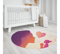 UERWOWELL Tappeto rotondo Warm Gradient 200cm Madre e Figli Amano i Tappeti a Tema Famiglia Mattossino sottile per camera da letto Retro antiscivolo da comodino Lavabile
