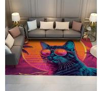 UERWOWELL Tappeto Tropicale Palme 160x220cm Tramonto Paesaggi Gatto con Occhiali da Sole Modello Tappeti a pelo corto per Soggiorno Camera da letto Lavabile