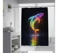 UERWOWELL Tende doccia a forma di balena arcobaleno al neon Creature a riflessione sull'acqua Arte della doccia tende da bagno Leviatano marino cosmico W180xL220 cm