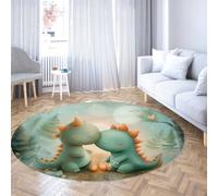 UERWOWELL Uova di Dinosauro Tappeto Rotondo Simpatico Modello di Coppia di Dinosauro Tappetini a pelo corto per bambini Camera da letto Nursery Room Lavabile Antiscivolo 180cm