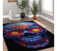 UERWOWELL Vibrante Boho Art Area Tappeti 120x180cm Tatuaggi floreali Sugar Skull Pattern Tappeto a pelo basso per soggiorno Sala giochi Patio Halloween Decor