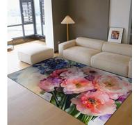 UERWOWELL Vibrante bouquet di fiori tappeti peonia rosa e ortensia viola modello tappeto sottile per soggiorno bagno accogliente lavabile antiscivolo 160x220cm