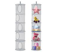 UESDU 2 Pezzi Porta Borse da Armadio, Organizer Armadio a 5 livelli Porta Peluche da Appendere pieghevole a rete, per animali di peluche (grigio)