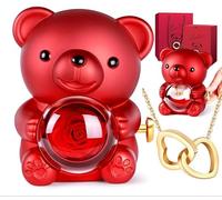UEsvathr Orsetto di peluche con fiori conservati per San Valentino, bambola in plastica, rosa conservata, collana inclusa, regalo per fidanzata e moglie, San Valentino/Compleanno/Natale